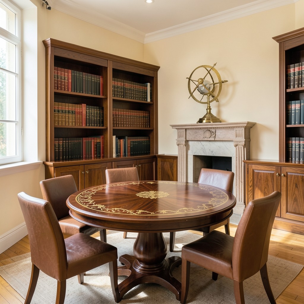 Interior del despacho Page Ridgefield con estanterías de consultas legales y mesa de reuniones