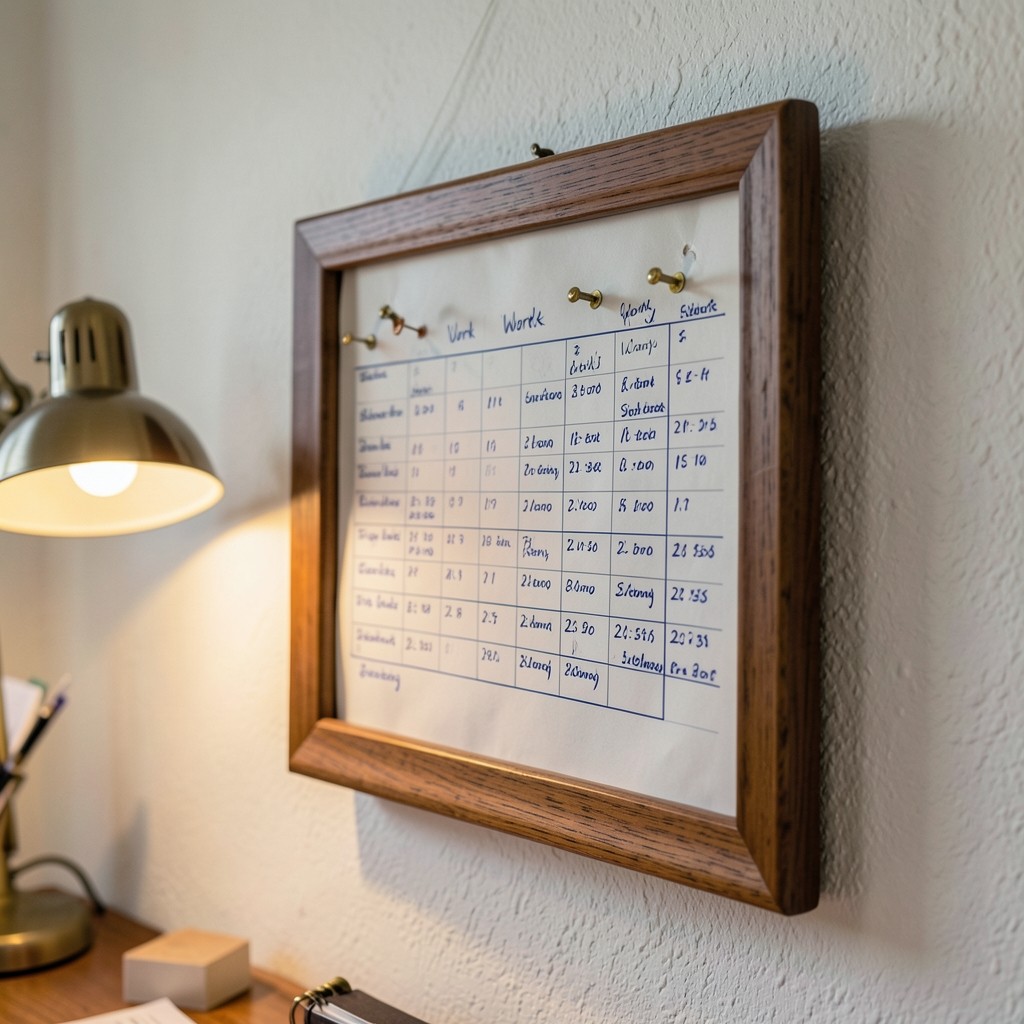 Calendario de trabajo con horarios marcados a mano en un despacho